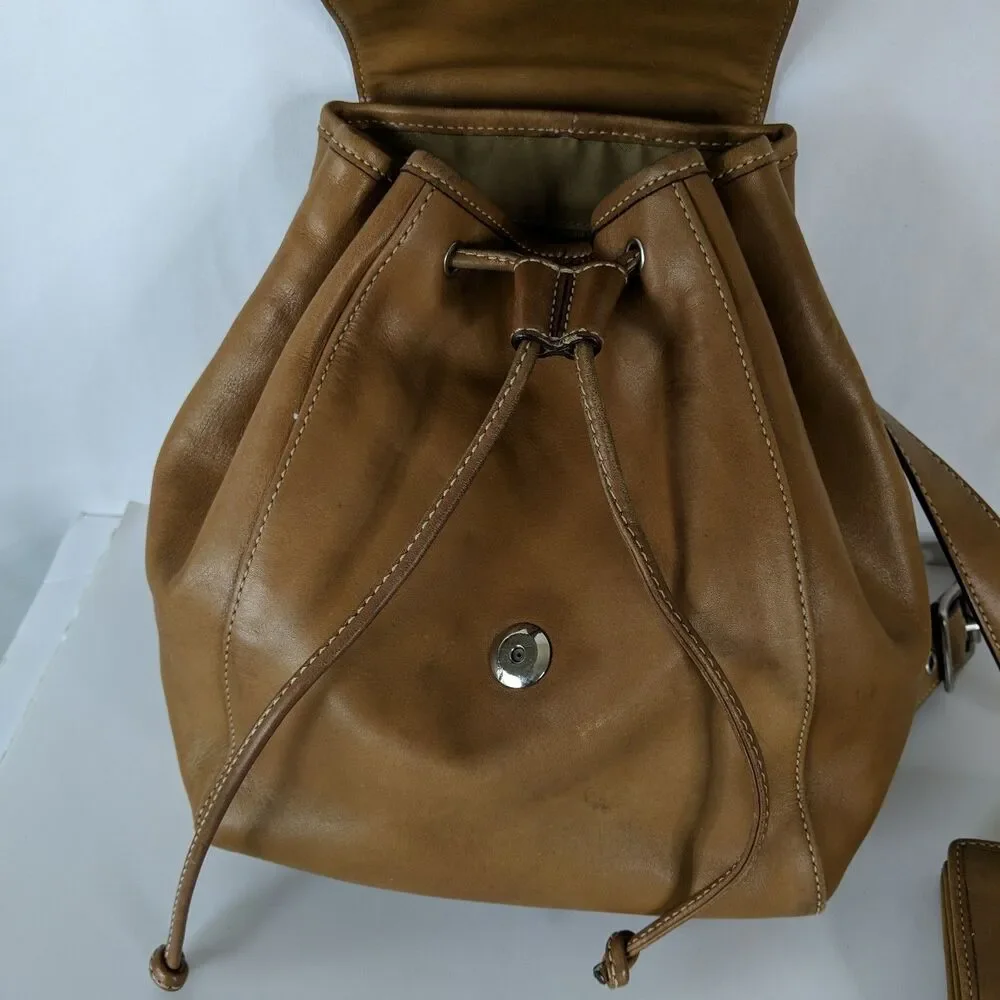 COACH Legacy Vintage Brown Leather Drawstring Backpack 9569 2005 Matching Wallet